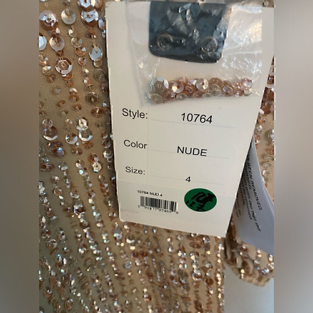 NWT Mac Duggal 10764 Sequin Long Sleeve Cocktail Midi Dress SZ 4 Nude - Picture 8 of 9